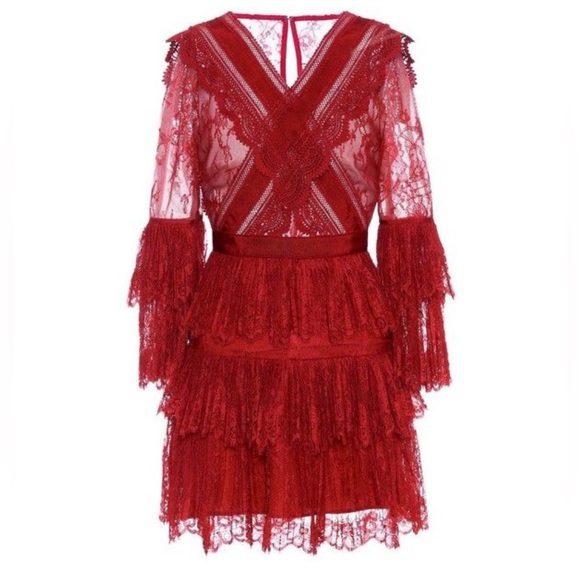 Self-Portrait size 2 red lace midi dress - Picture 4 of 16